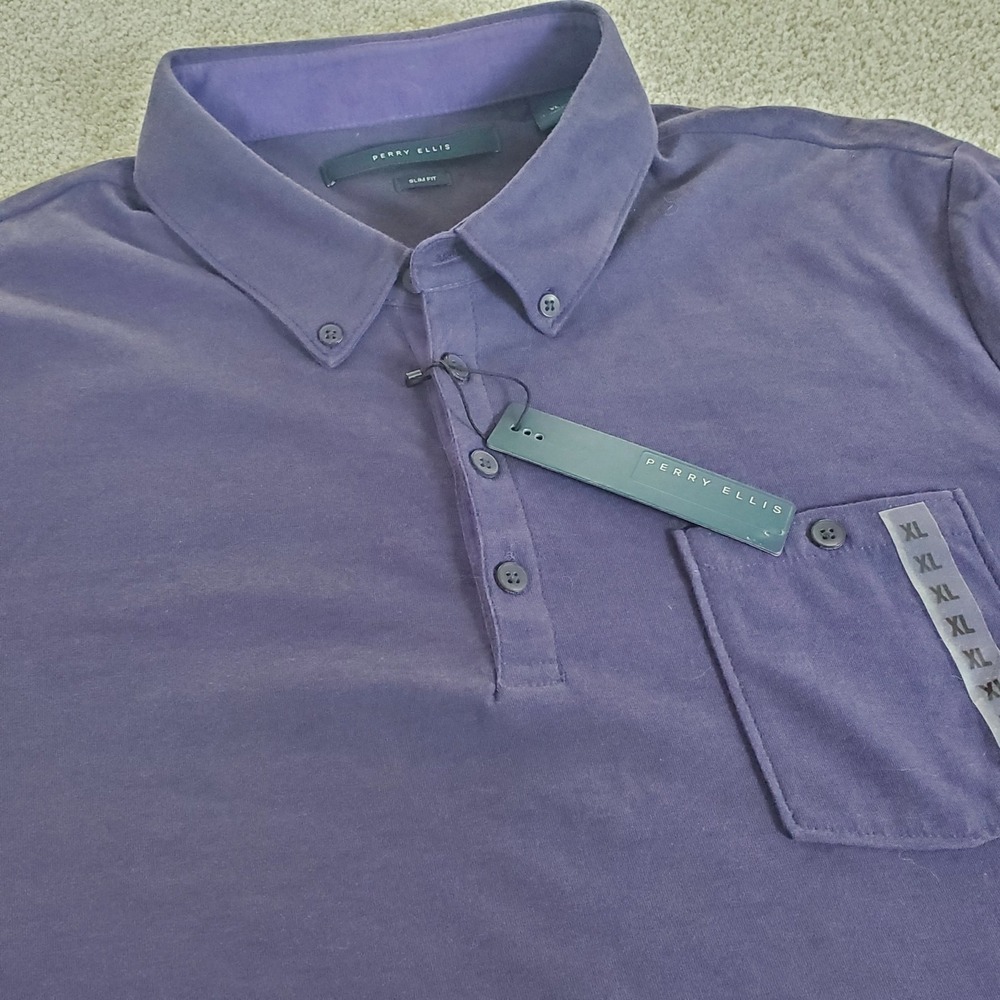 Perry Ellis Men's Polo Shirt Size XL Purple Short Sleeve NWTG